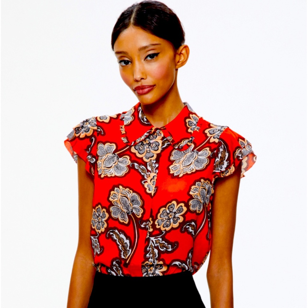 Alice + Olivia Flutter Sleeve Silk Top